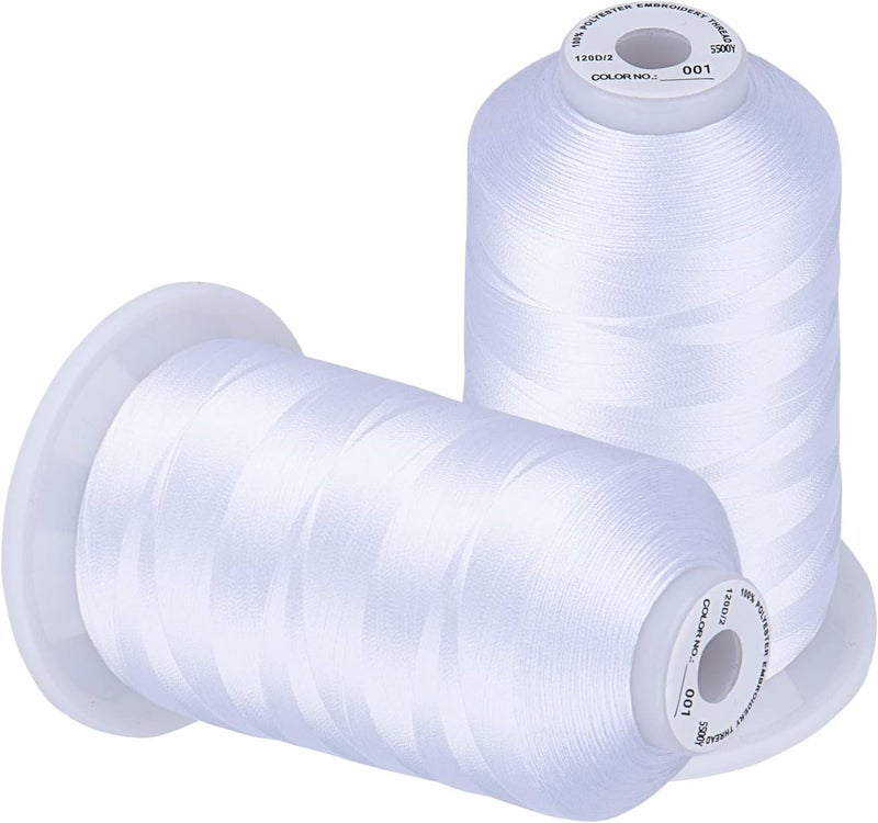simthread Embroidery Thread 5500 Yards White 001, 2 Huge Spools 40wt Polyester for Brother, Babylock, Janome, Singer, Pfaff, Husqvarna, Bernina Machine - Image 1